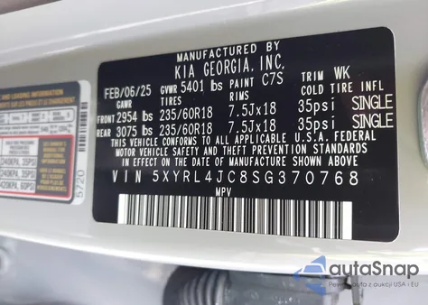 2025 Kia Sorento S from USA, damaged, VIN 5XYRL4JC8SG370768